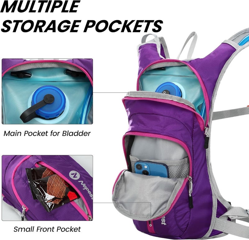 Nepest Hydration Pack Backpack for Women & Men, Lightweight Water Backpack with 2L Water Bladder for Hiking Cycling Running Biking - Image 2